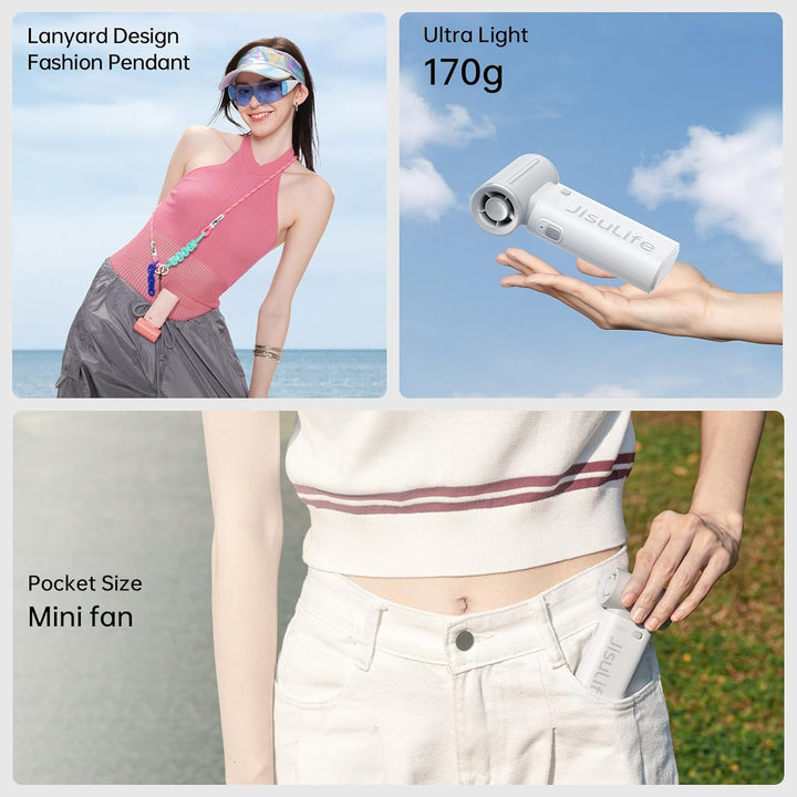 JISULIFE Tragbarer Handventilator, Turbo-Power [18 Stunden Maximale], 5-Gang-Wind, 5000 mAh wiederau