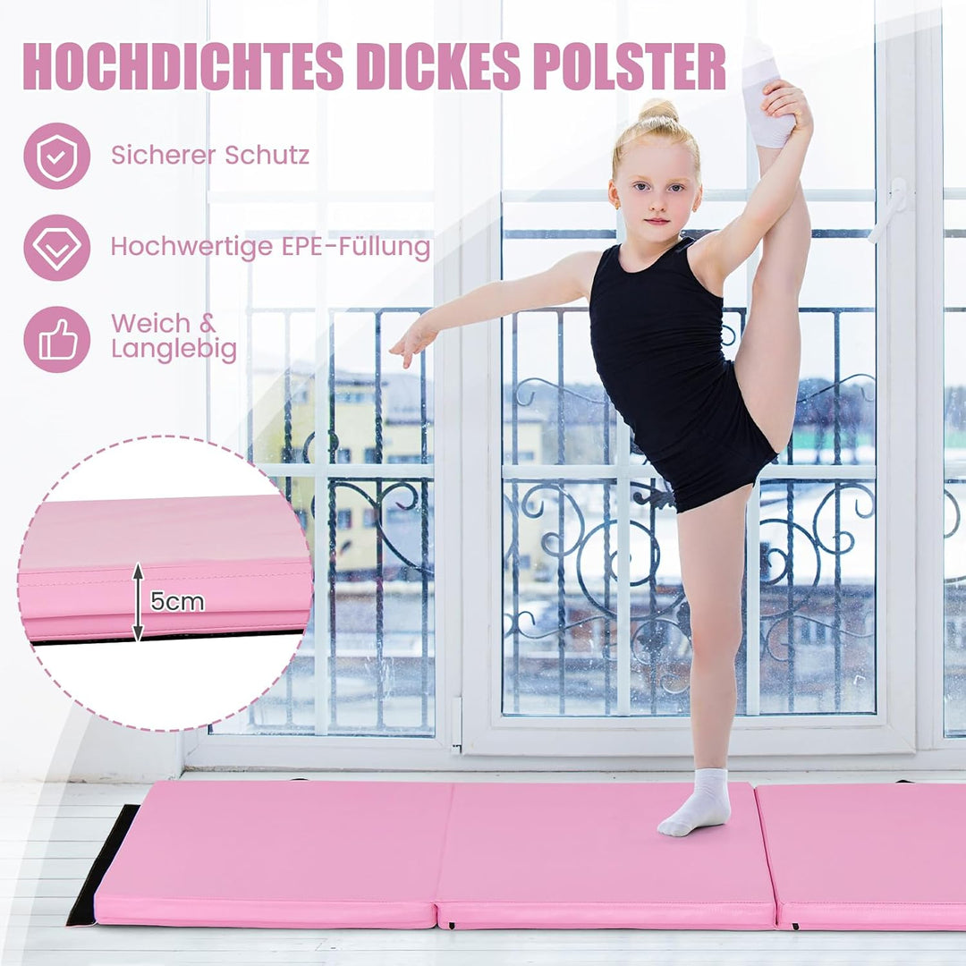 COSTWAY 180 x 60 x 5 cm Weichbodenmatte klappbar, Gymnastikmatte tragbar, Yogamatte wasserabweisend,