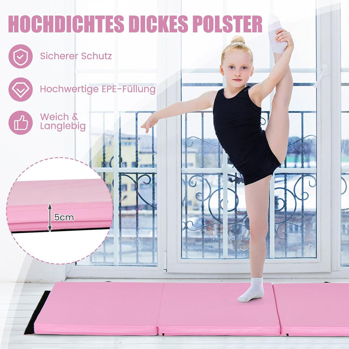 COSTWAY 180 x 60 x 5 cm Weichbodenmatte klappbar, Gymnastikmatte tragbar, Yogamatte wasserabweisend,