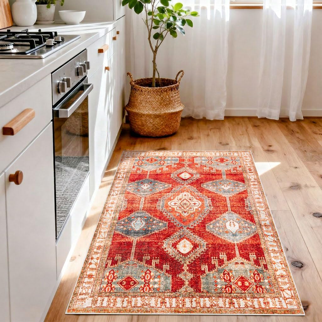 Kurzflor Teppich Wohnzimmer Schlafzimmer Waschbar Rot 80x120 Rostrot 80 x 120 cm (Rechteckig), Rostr