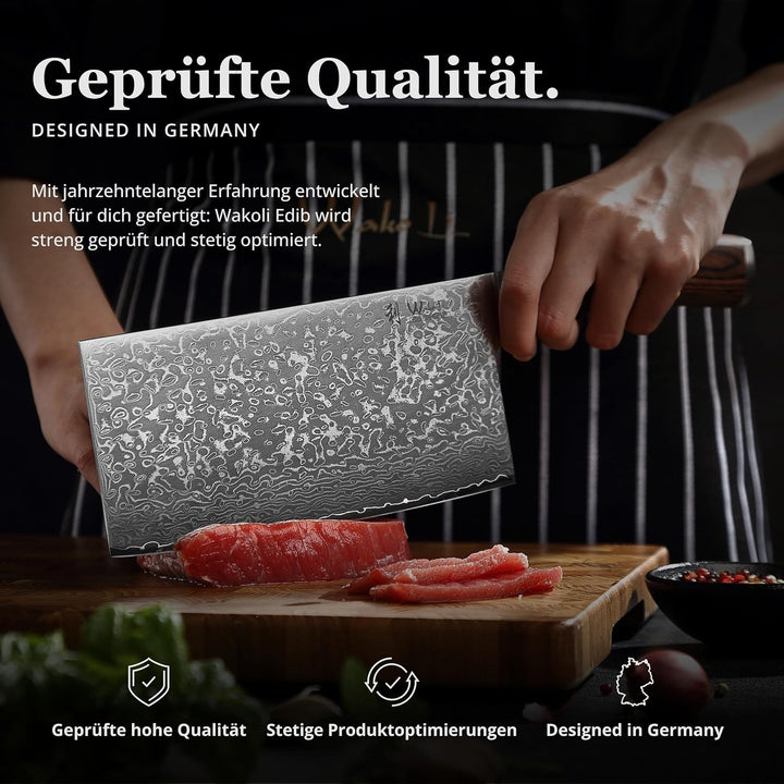 Wakoli EDIB Sakura Hackmesser 19 cm | Damast Hackbeil &amp; Kochmesser aus 67 Lagen mit VG10 Kern, robus