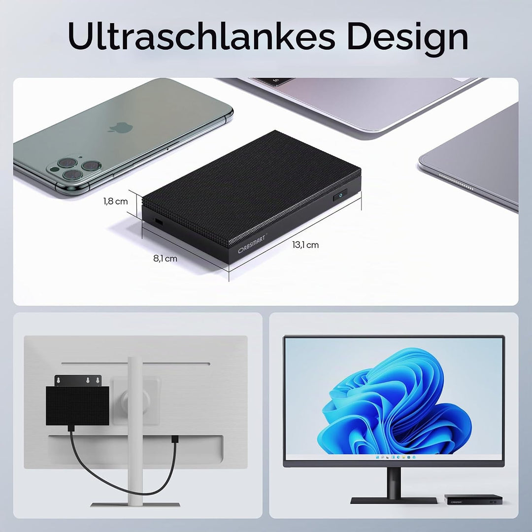 Orbsmart AW-15L Mini-PC Win11 Pro Desktop-PC | Computer | Micro-PC | lüfterlos | stromsparend (Intel