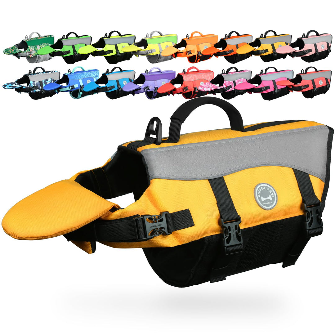 VIVAGLORY Front Float Schwimmweste Hund, Hundeschwimmweste für Bootfahren, Schwimmweste with Kopfstü