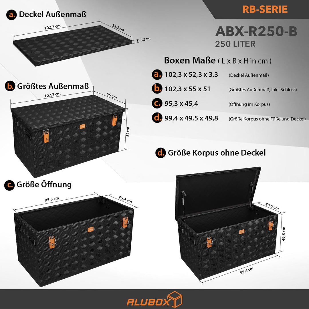 Alubox STRONG - BLACK EDITION ABX-R250 Aluminium Transportkiste aus 3mm Riffelblech 250 Liter in sch
