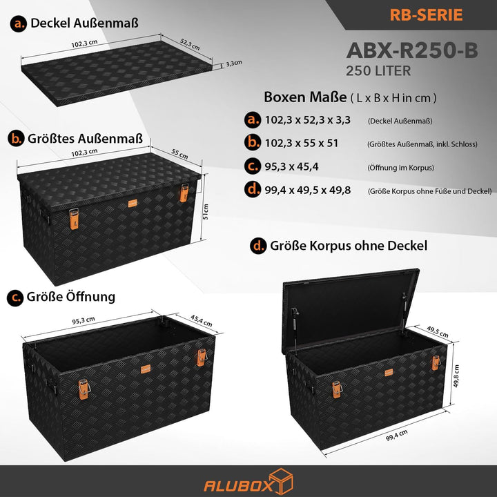 Alubox STRONG - BLACK EDITION ABX-R250 Aluminium Transportkiste aus 3mm Riffelblech 250 Liter in sch