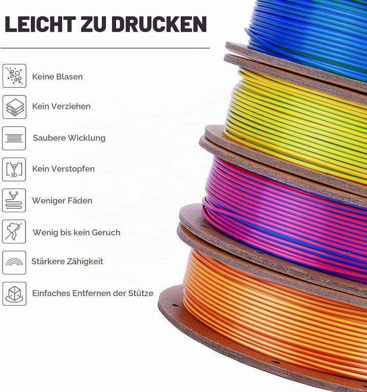 ERYONE Dual Zweifarbig Silk PLA Filament 1.75mm, 3D Printer Filament PLA +/-0.03mm, 4x250g /Pack, Ro