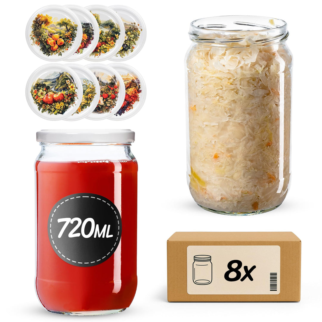 KADAX 8er Set Einmachgläser 720ml TO82, Grosse Sturzgläser mit Schraubdeckel, Einkochgläser Fermenti