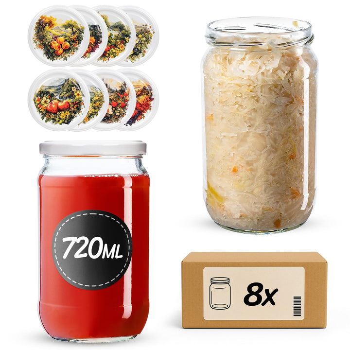 KADAX 8er Set Einmachgläser 720ml TO82, Grosse Sturzgläser mit Schraubdeckel, Einkochgläser Fermenti