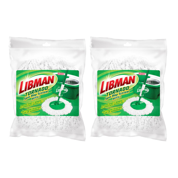 Libman Tornado Spin Mop Nachfüllpackungen, 2 Mikrofaserköpfe, einfach zu ersetzen, maschinenwaschbar