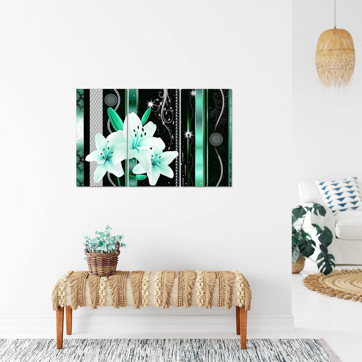 Runa Art Wandbilder Blumen Lilien Bild XXL Wohnzimmer Schlafzimmer Türkis Abstrakt 120 x 80 cm 3 Tei