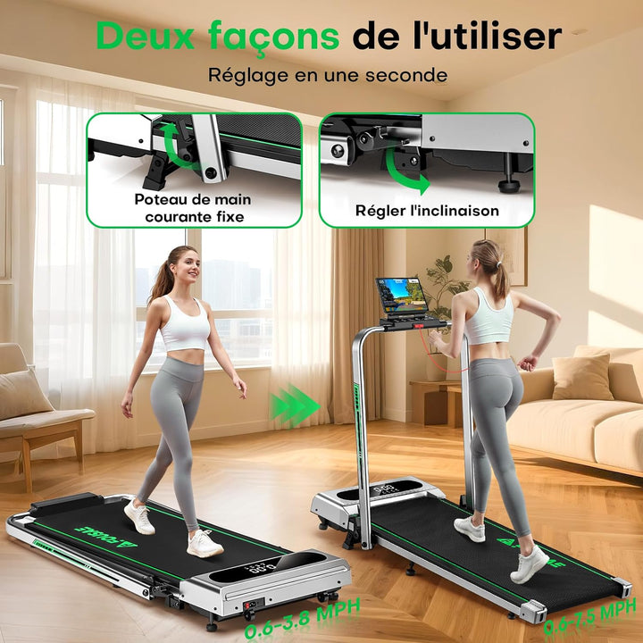 Laufband für Zuhause, 5 in 1 Walking Pad, 12km/h Klappbar Laufband mit 9% Steigung, 2.75HP Walking M