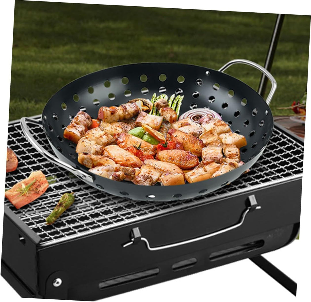 Toyvian Metall Grillpfanne Mit Löchern Doppelgriff Bbq Grillschale Für Camping Grillabende Antihaft