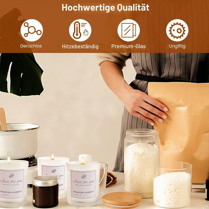 CONNOO 15 Stück 200 ml Milch Glas-Kerzengläser für die Herstellung von Kerzen mit luftdichten Bambus