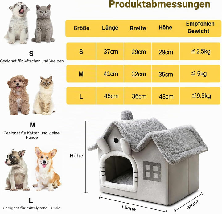 Galatée Katzenhöhlenbett, Warmes Und Gemütliches Plüsch-Katzen-Iglu, Waschbares Hundebett Mit Abnehm