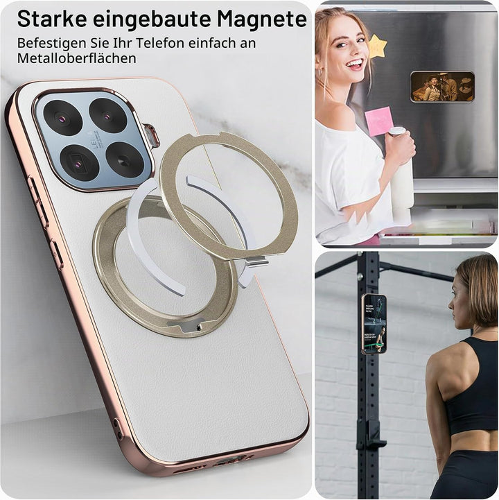 Magnethülle für Xiaomi 17T, luxuriöse Lederrückseite mit Ständer, 360° Verstellbarer Ständer, stossf