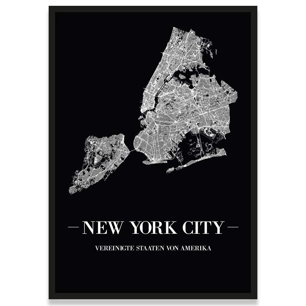 JUNIWORDS Stadtposter, New York City, Wähle eine Grösse, 30 x 40 cm, Poster mit Rahmen, Schrift A, S