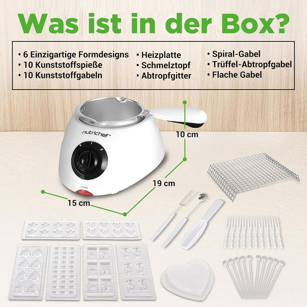 NutriChef Schokoladenfondue-Set – elektrischer Schokoladenschmelzer, Schokoladenfondue