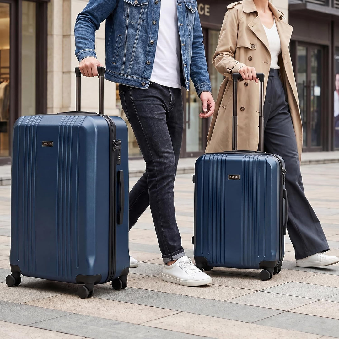 FERGÉ 3er Kofferset Hartschale Gepäckset mit 4 Doppelrollen &amp; TSA Schloss Blau-metallic, Blau-metall