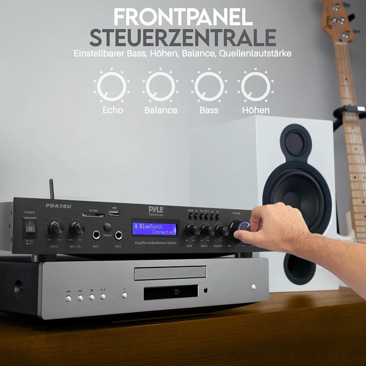 Pyle 200W HiFi Stereo Verstärker – 5-Kanal Receiver mit Radio &amp; Bluetooth, MP3 USB/SD/AUX, Heimkino