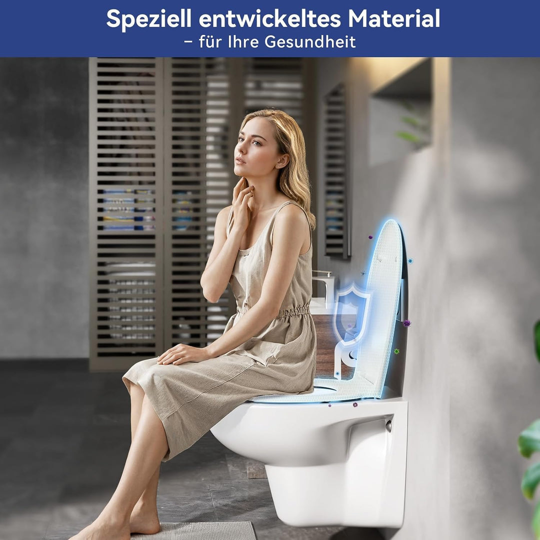 Toilettendeckel mit Absenkautomatik Oval, WC Sitz O-Form aus Urea-Duroplast, Quick Release, WC Sitz