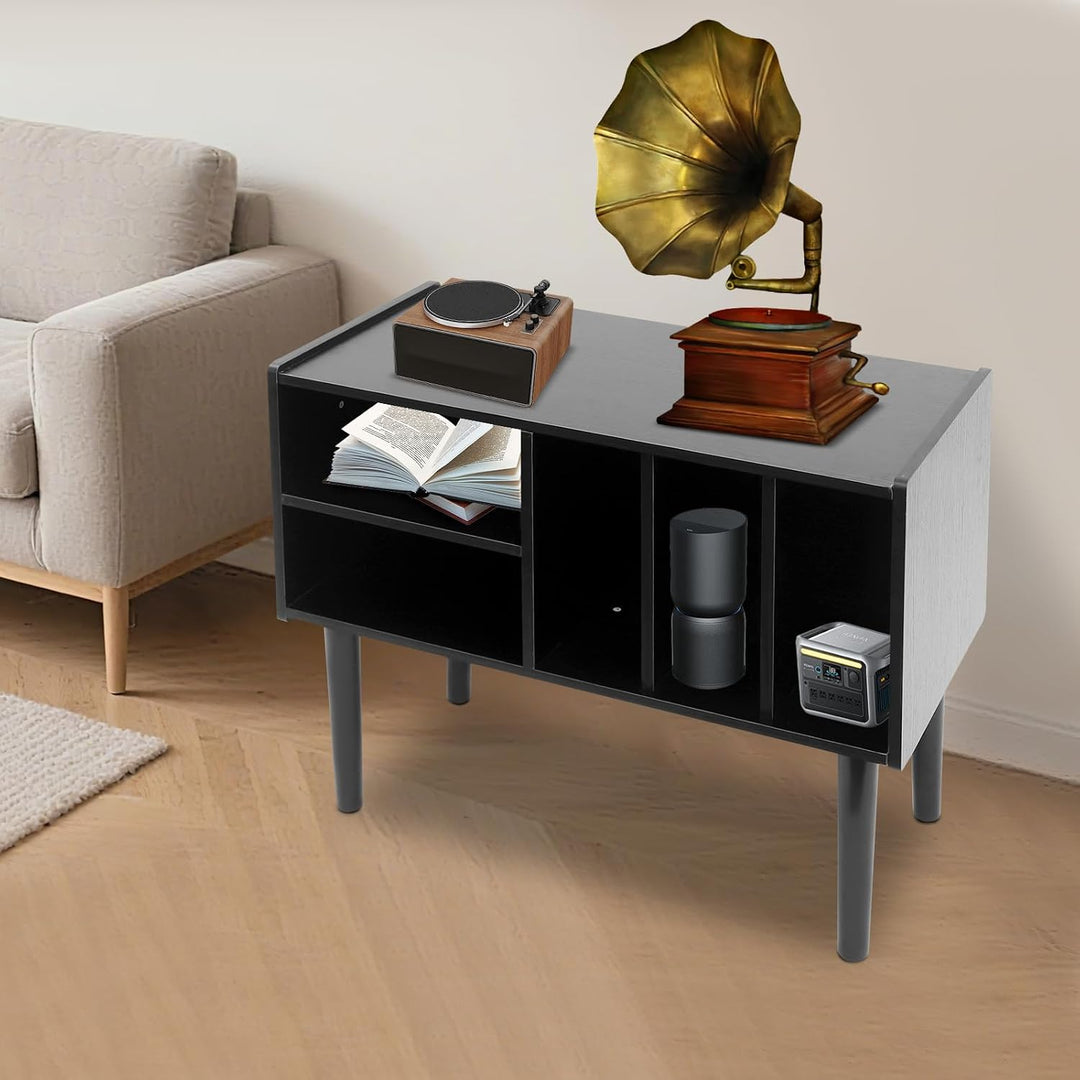 Plattenspieler Ständer mit Vinyl-Aufbewahrung, 80 x 40 x 68 cm, Schwarz