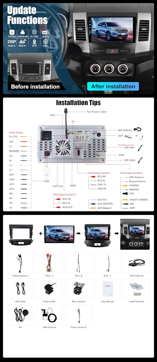 Eingebaut 4G LTE &amp; DAB | Android 15 Autoradio für Mitsubishi Outlander (2008-2015)| 6G+128G | Carpla