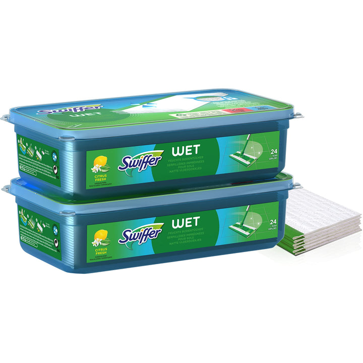 Swiffer 48 feuchte Reinigungstücher, 2 Stück (24 x 2), für Swiffer Besen, fängt Staub und Schmutz au