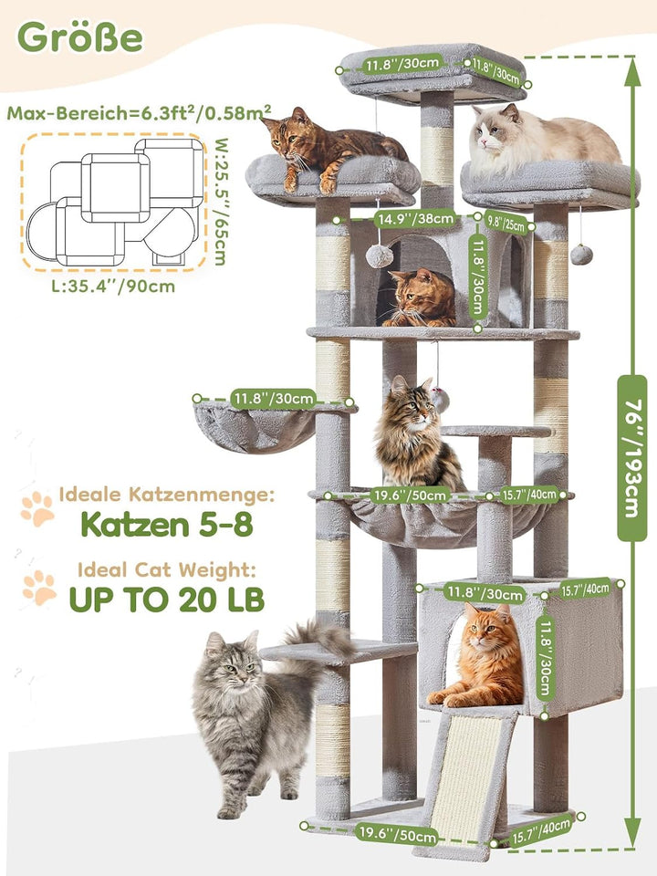 Taoqimiao 193CM Kratzbaum Gross XXL, Katzenbaum Katzenbaum Grosse Katzen Stabil Katzenkratzbaum mit