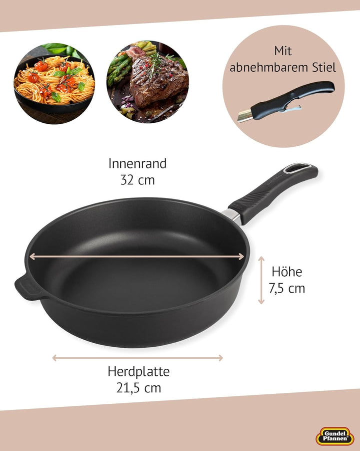 Original Gundel GUSS-BRATPFANNE INDUKTION hoch, Ø 32 cm, Höhe 7,5 cm, BIOTAN-Oberfläche, PFOA-frei,