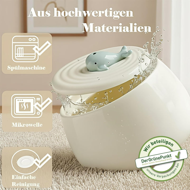 Katzenbrunnen Keramik Set mit Futternapf &amp; 3-Fach Wasserfiltersystem – 1,3L Wasserspender mit Modern