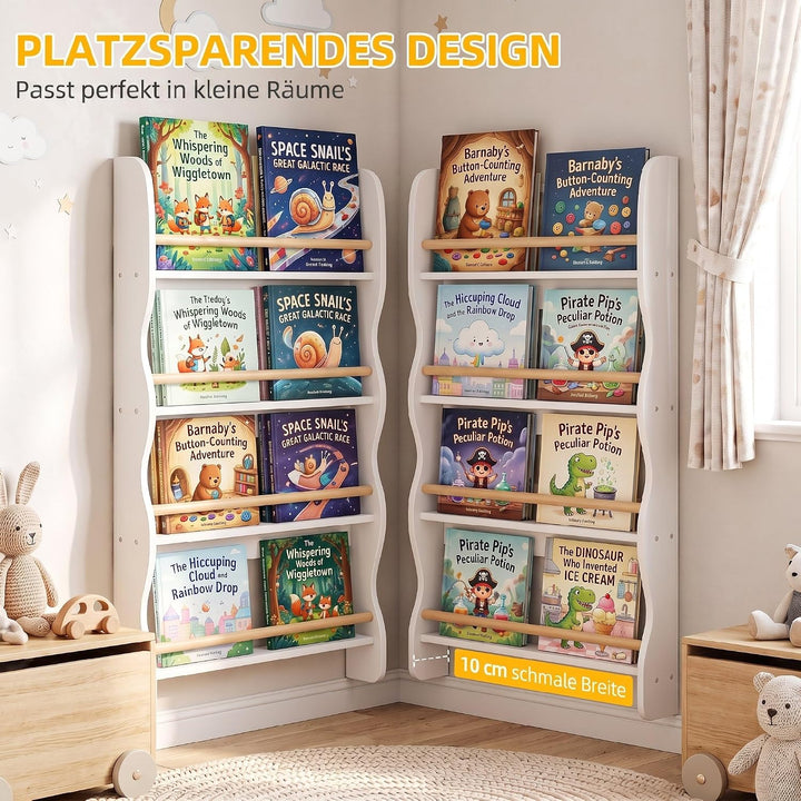 AIYAPLAY Bücherregal Kinder Wandregal mit Kippschutz 60 x 10 x 98 cm Weiss