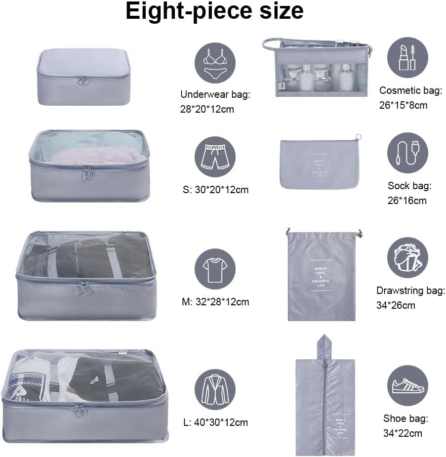 OSDUE Koffer Organizer Set 8-teilig, Packing Cubes, Wasserdichte Reise Kleidertaschen, Packtaschen f