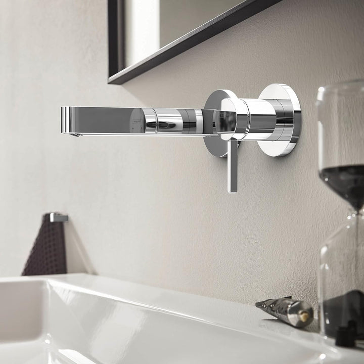 hansgrohe Waschtischarmatur Unterputz für Wandmontage Finoris, Wasserhahn Bad mit Ablaufgarnitur unv
