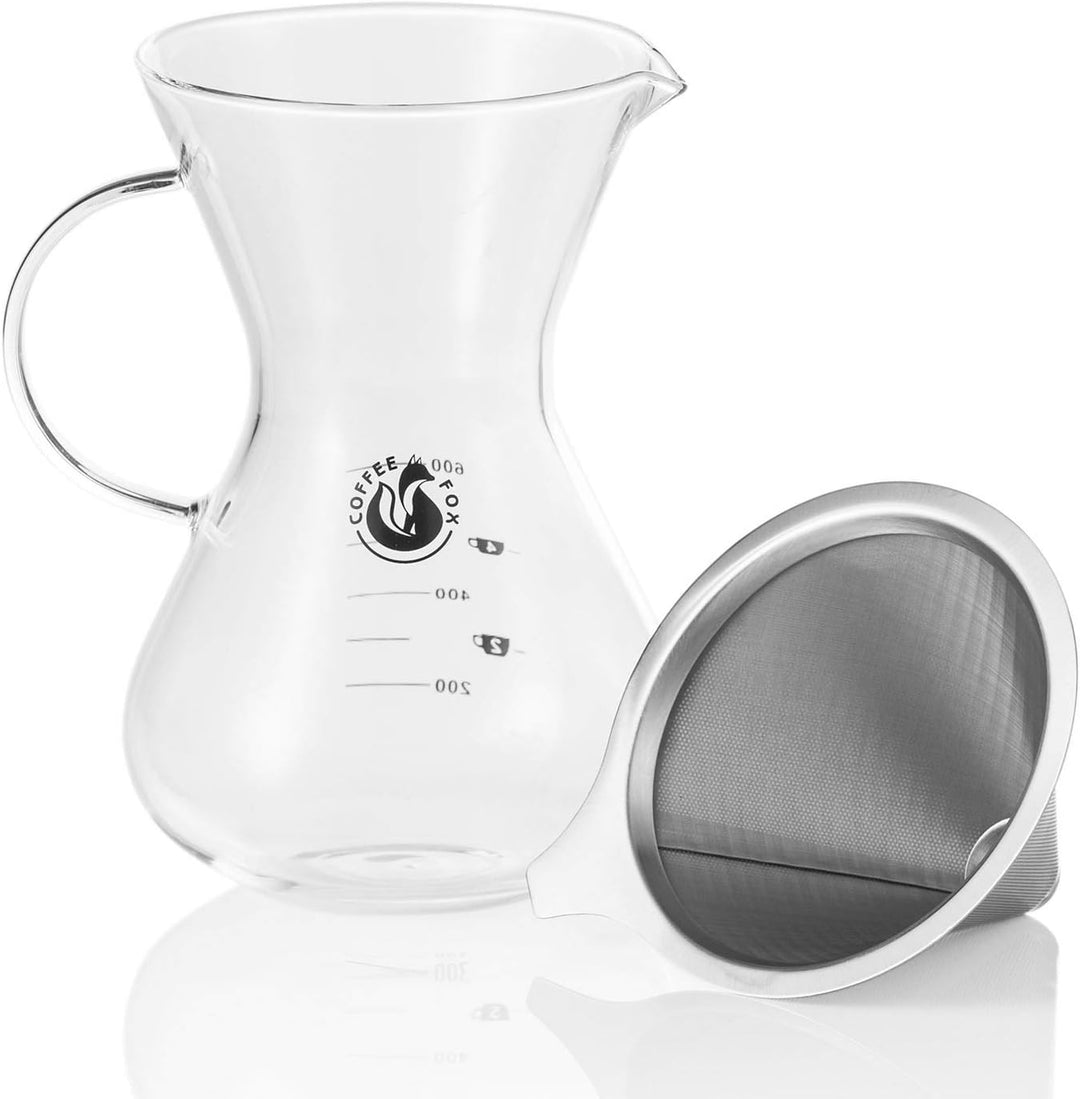 Coffee Fox® Kaffeebereiter Pour Over &amp; Cold Brew – 650 ml Glas Standard mit Griff, Standard mit Grif