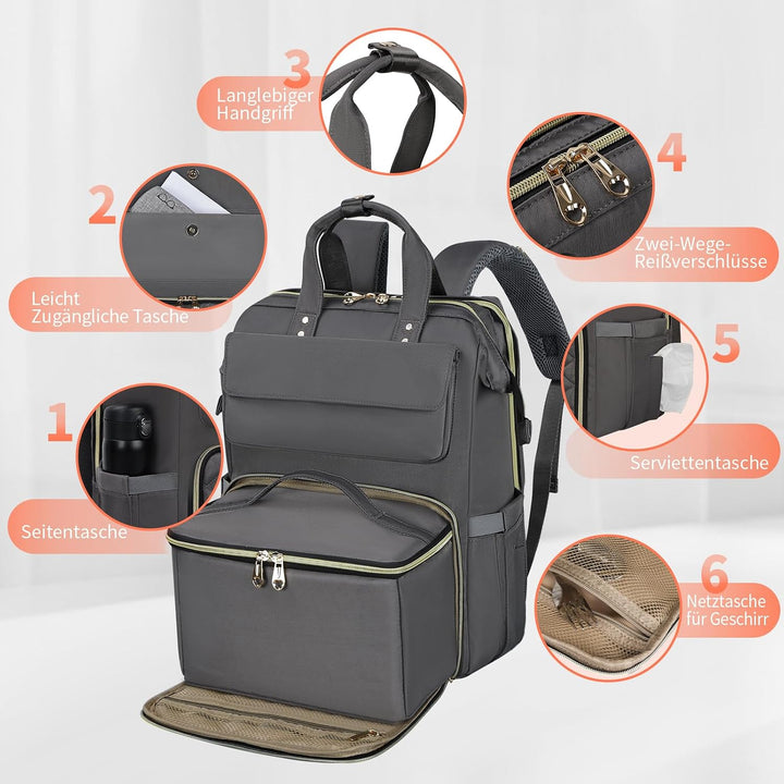 BERTASCHE Lunch Rucksack, Laptop Rucksack Damen 15,6 Zoll mit Isoliertes Kühltasche, 2-in-1-Arbeitsr