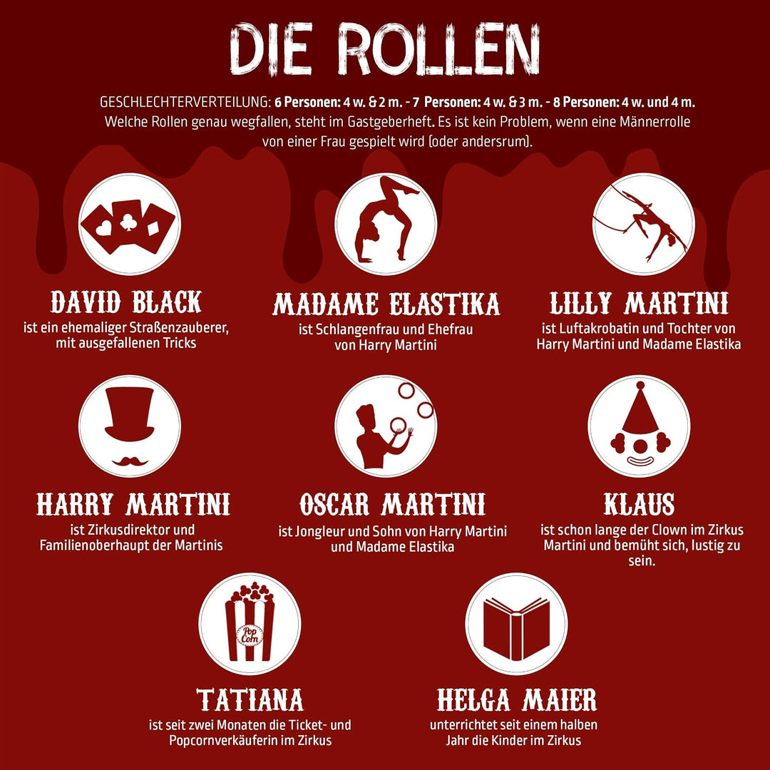 MORD bei Tisch - Krimidinner für zu Hause - 6 bis 8 Personen - Der Zirkus-Fall