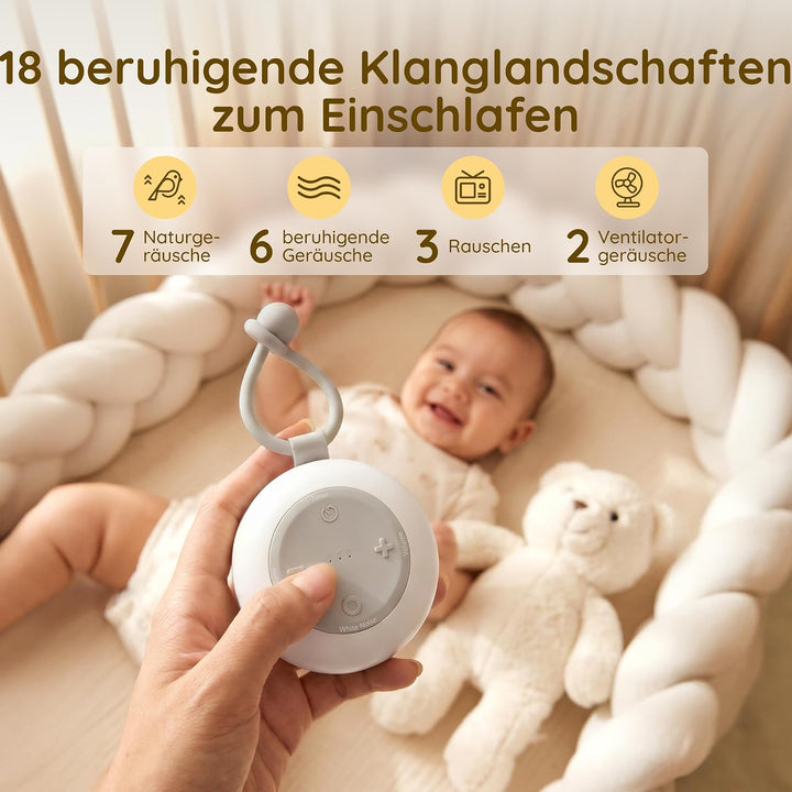 White Noise Machine Baby mit Nachtlicht &amp; Tragbar, Weisses Rauschen Baby Grau, Grau