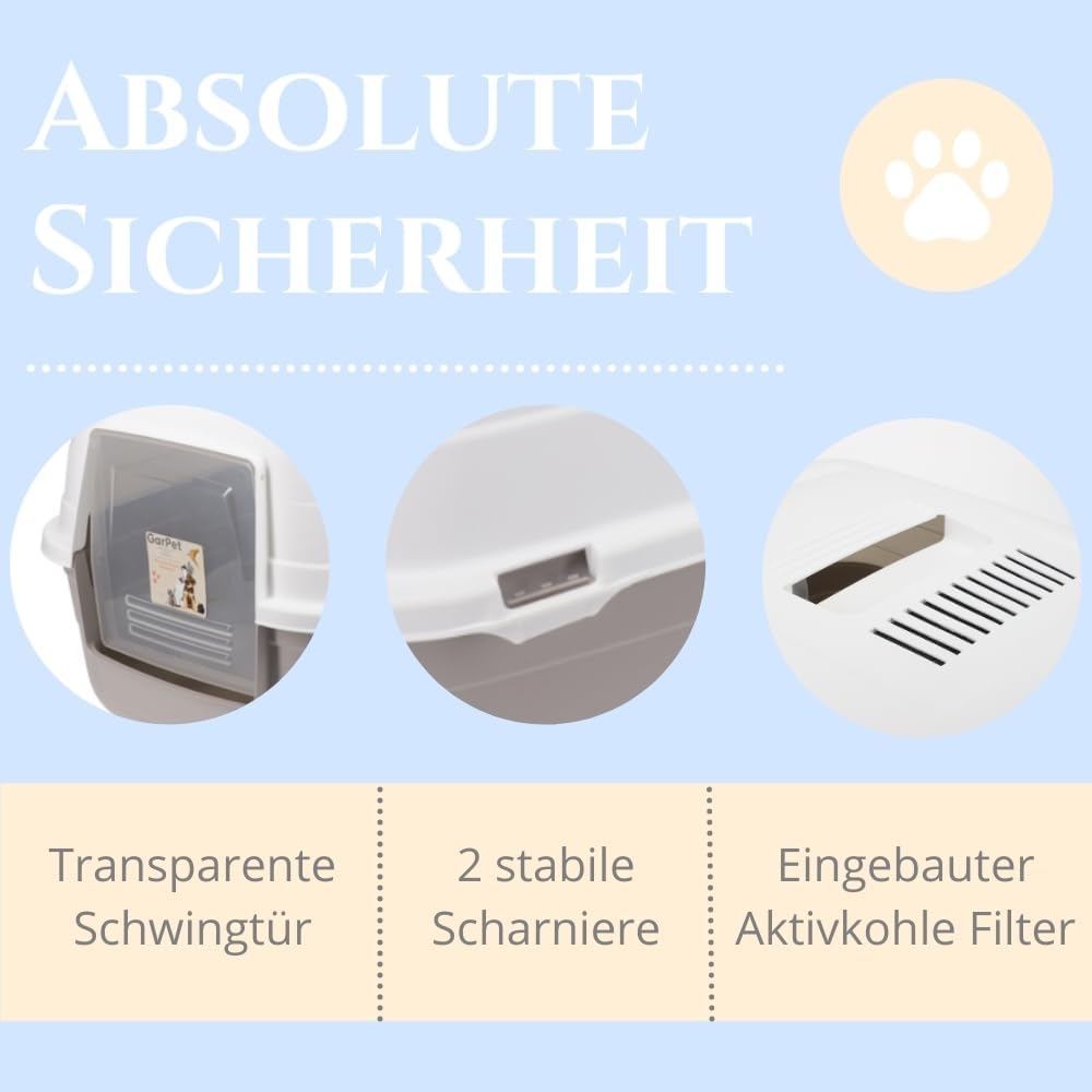 Katzenklo mit Deckel Aktivkohlefilter Katzentoilette Katzen WC Hauben Toilette Klo grau modernes Des
