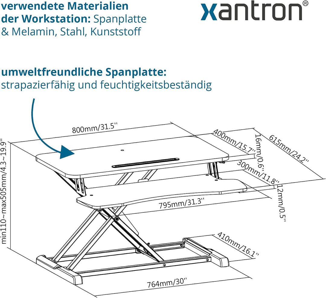 Xantron Schreibtischaufsatz höhenverstellbar mit Gasdruckfeder