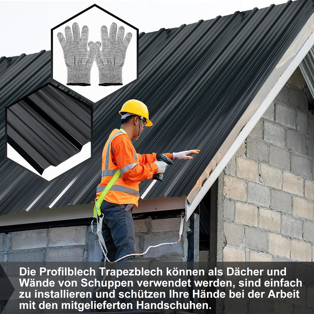 Trapezblech 12er Set 115×45 cm, verzinkter Stahl 0,25 mm, Anthrazit Anthrazit 115×45 cm 12, Anthrazi