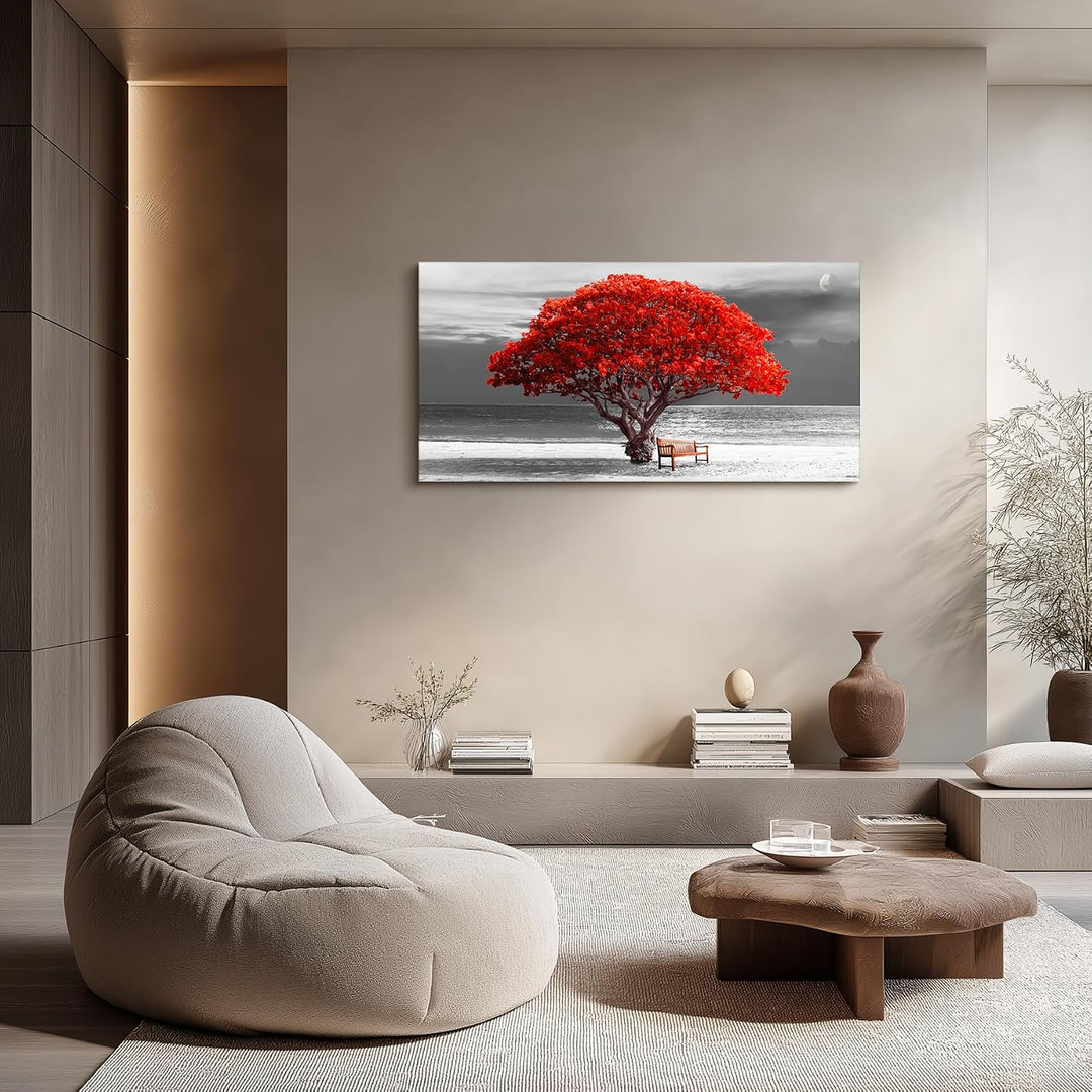 hyidecorart Bilder Baum Rote, Bäume Natur Leinwand Bilder, 1 Teilig Wandbilder Wohnzimmer, Modern Gl