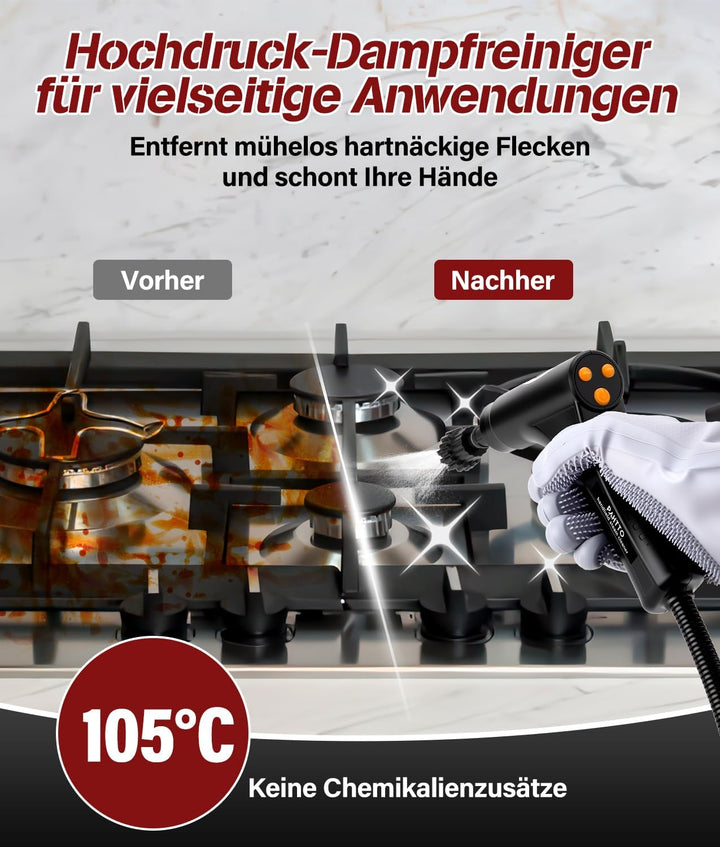 Dampfreiniger multifunktional für den Heimgebrauch, 1200 ml Wassertank, LCD-Display und verstellbare
