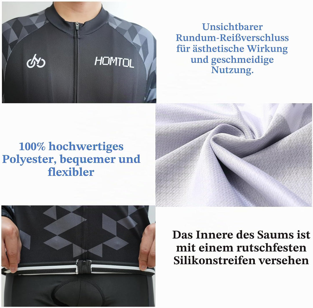 HOMTOL Radtrikot Set Herren Langarm Kurzarm Fahrradbekleidung Fahrradtrikot Triathlon Anzug Herren F