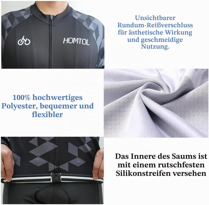 HOMTOL Radtrikot Set Herren Langarm Kurzarm Fahrradbekleidung Fahrradtrikot Triathlon Anzug Herren F