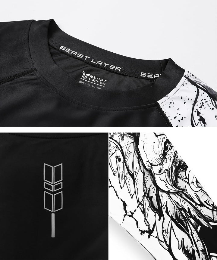 HUGE SPORTS Wildes Tier Rashguard Herren Langarm Kompression Schwimmshirt Schnelltrocknend Sonnensch