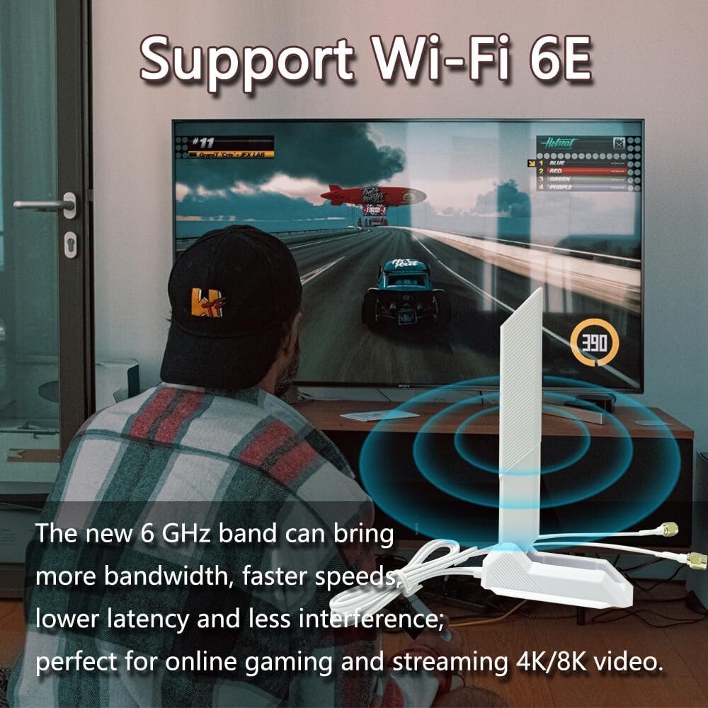 JINTAI High Gain 9dBi Tri-Band WiFi 6E Antenne mit Magnetfuss für ASUS für PC Desktop Computer - Omn
