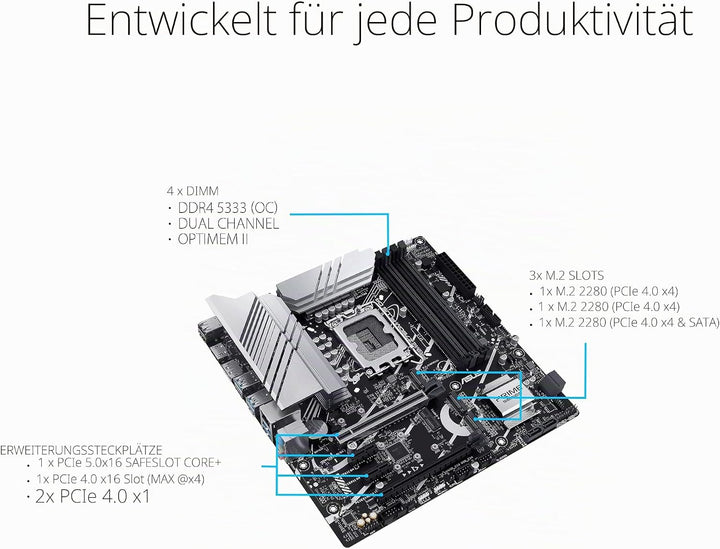 ASUS Prime Z790M-PLUS D4 Gaming Mainboard Sockel Intel LGA1700 (micro ATX, PCIe 5.0, DDR4 Speicher, 