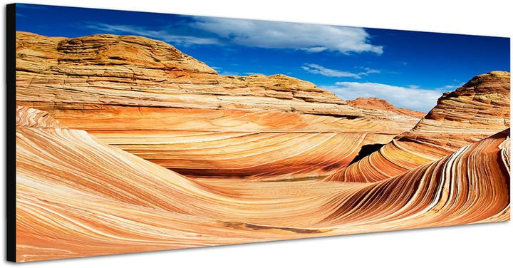 Paul Sinus Art Panoramabild auf Leinwand und Keilrahmen 150x50cm Arizona Felsen Steinwelle Himmel