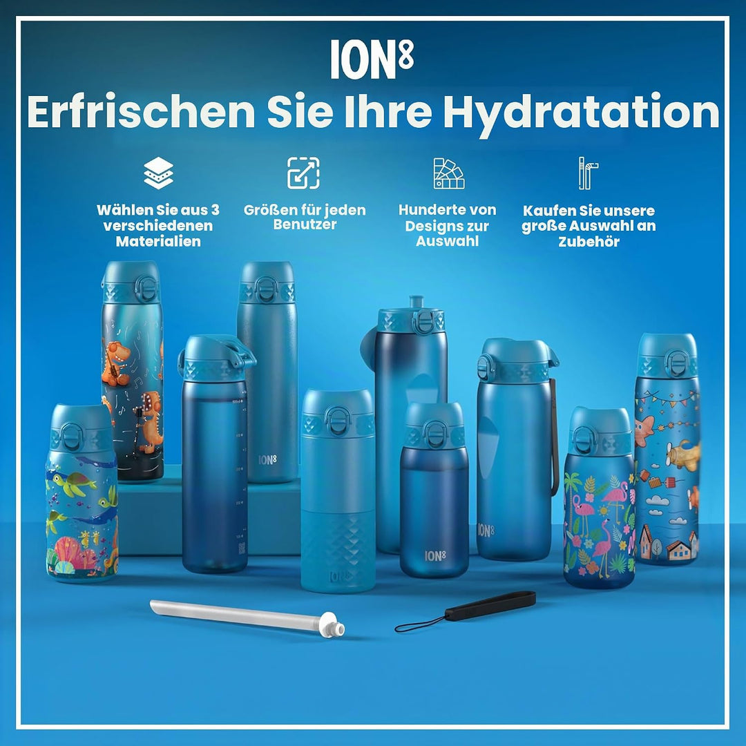 ION8 Vakuumisolierte Edelstahl-Trinkflasche, 500 ml, Auslaufsicher, Einhandöffnung, Sichere Verriege