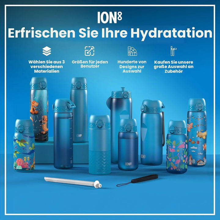 ION8 Vakuumisolierte Edelstahl-Trinkflasche, 500 ml, Auslaufsicher, Einhandöffnung, Sichere Verriege